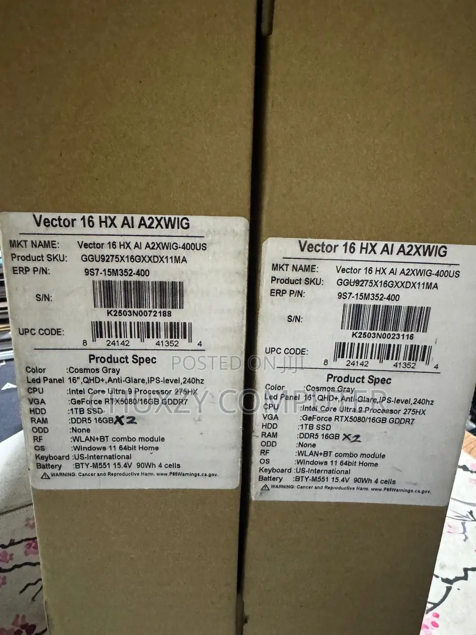 New Laptop MSI Vector 16 HX AI A2XWIG 32GB Intel Core Ultra 9 SSD 1T