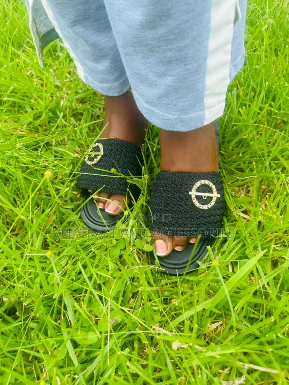 Handcrafted Crochet Slides-Black