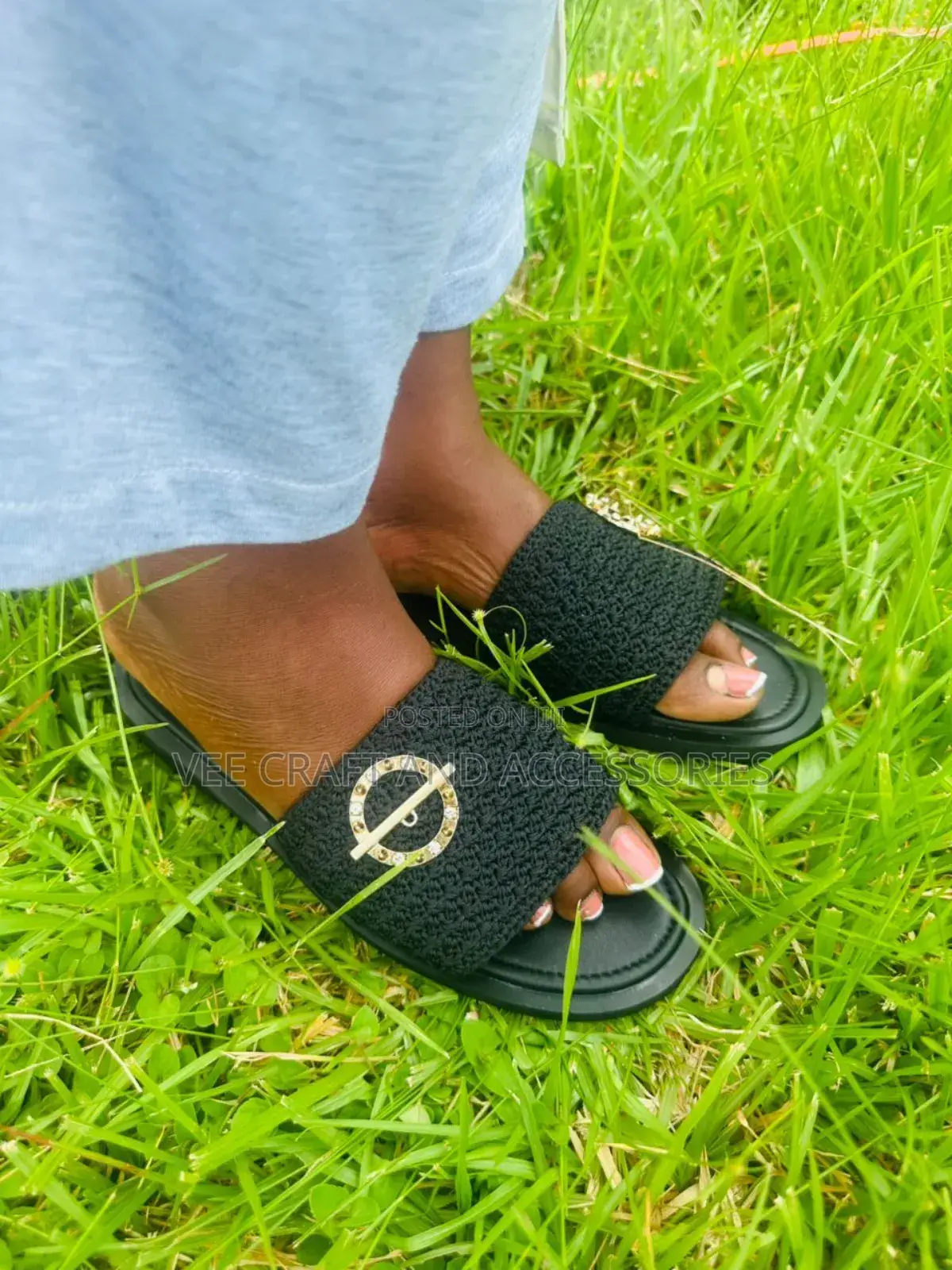 Handcrafted Crochet Slides-Black