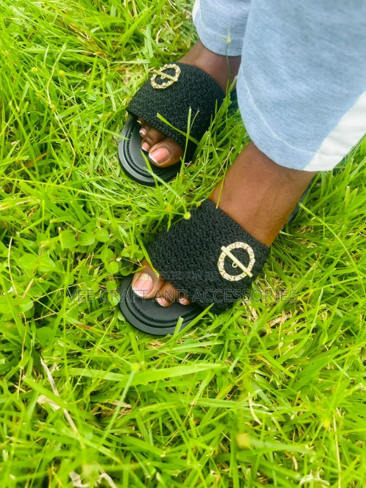 Handcrafted Crochet Slides-Black