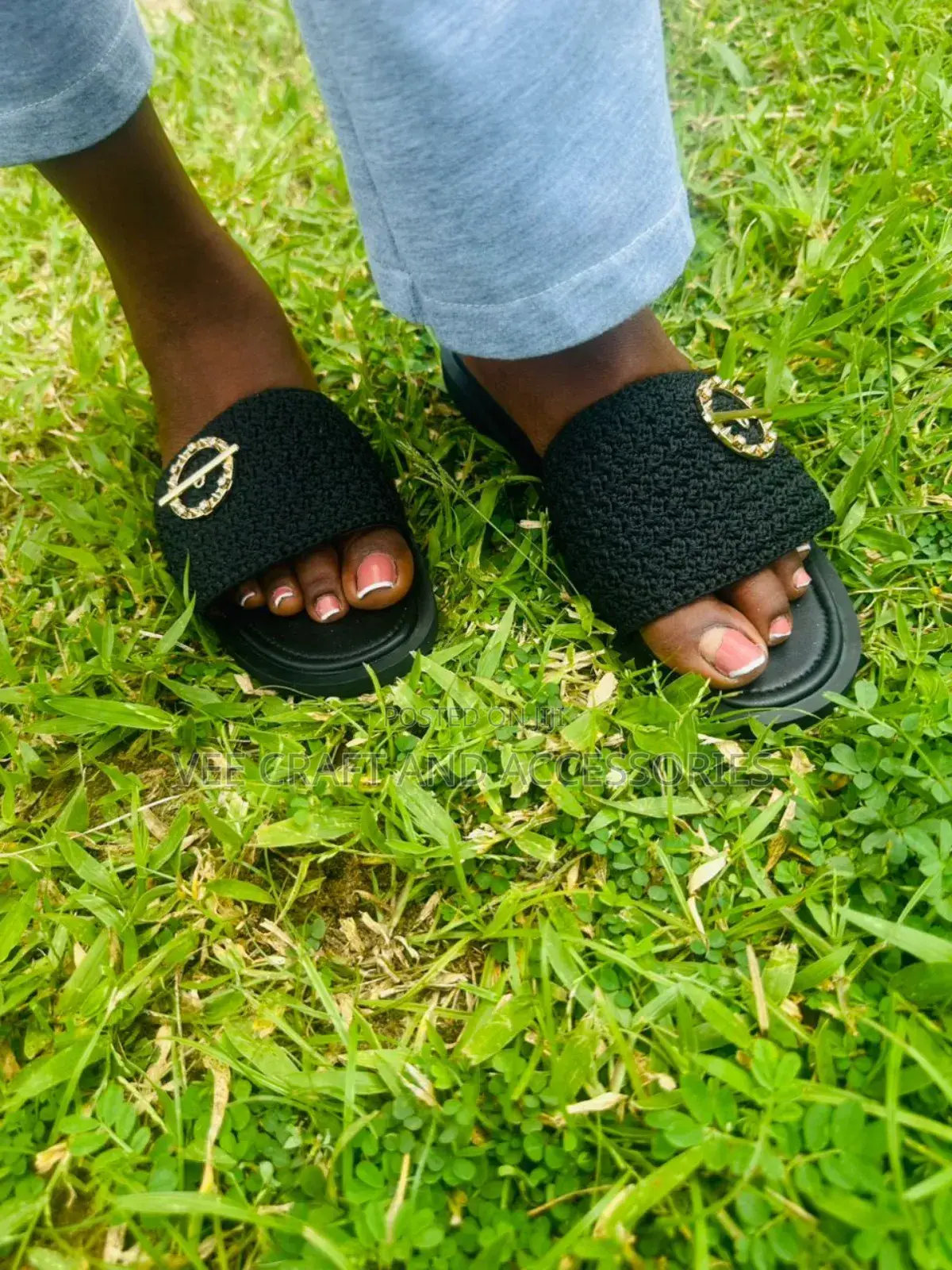 Handcrafted Crochet Slides-Black