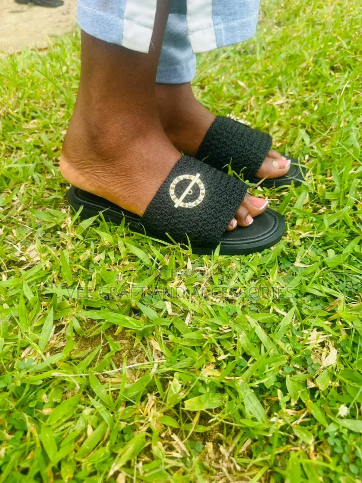 Handcrafted Crochet Slides-Black