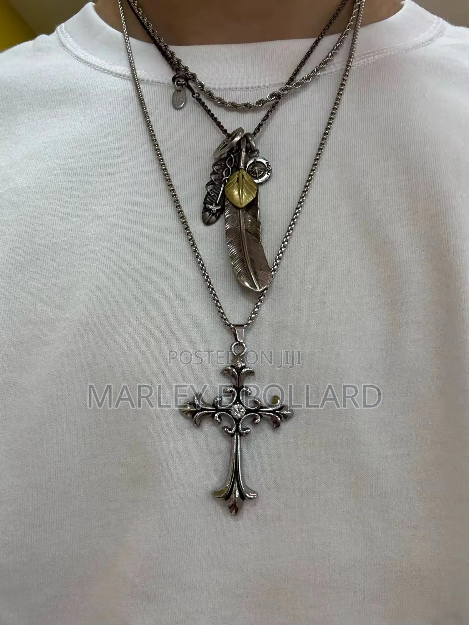 Silver Steel Gothic Chrome Hearts Retro Cross Rope Necklace