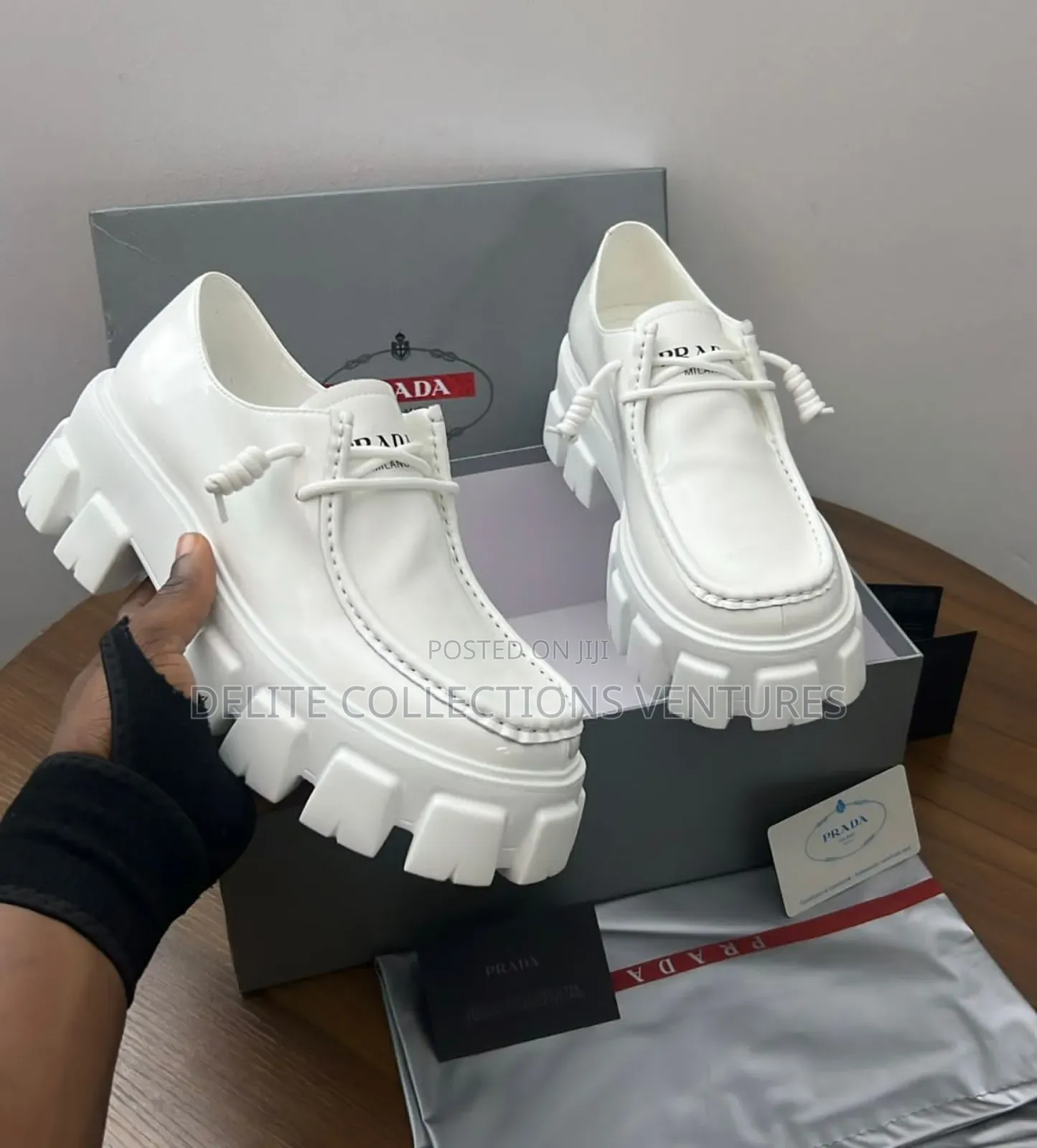 *Prada Monolith Brushed White Patent Leather Chunky Sneakers