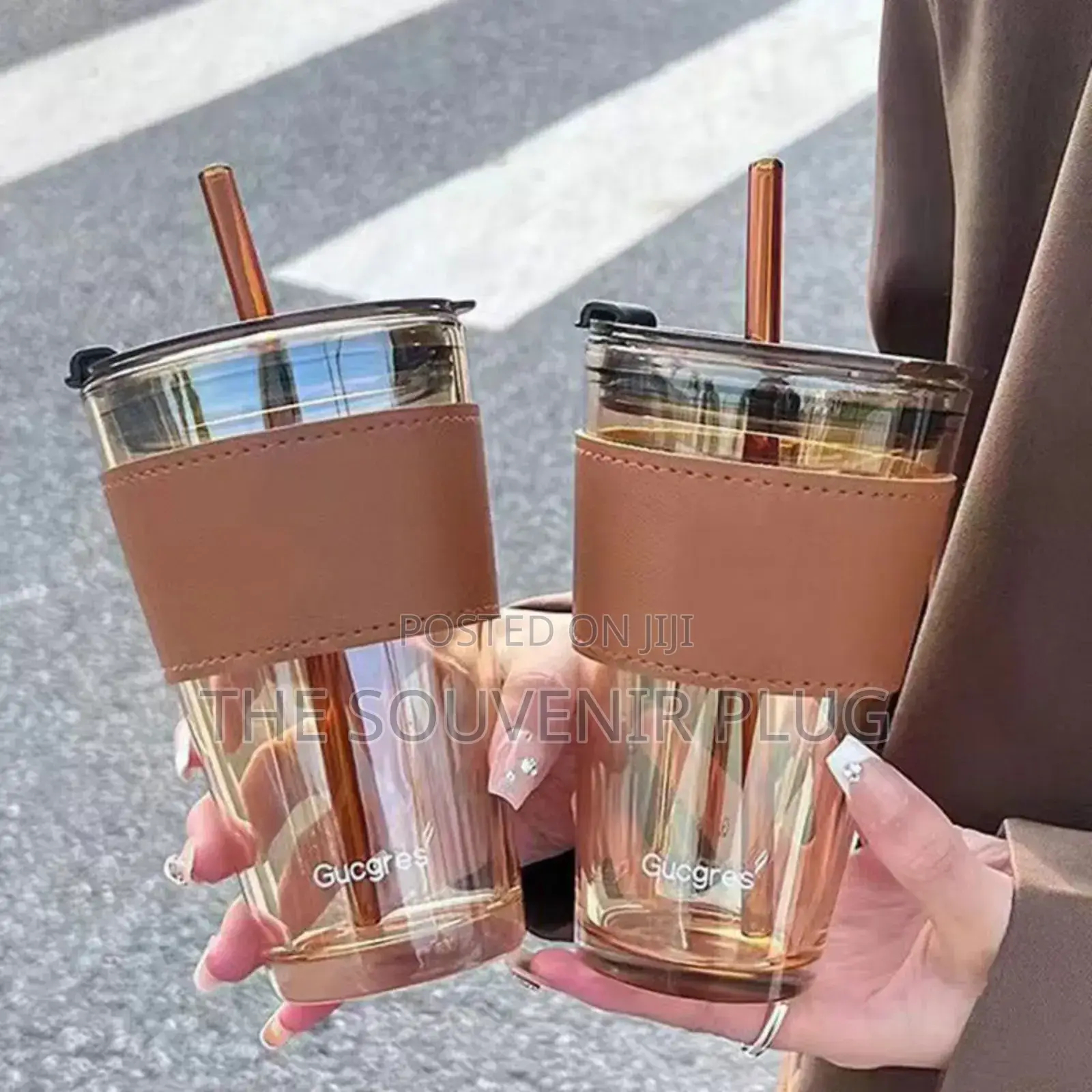 Glass Cup With Leather - 1 Piece