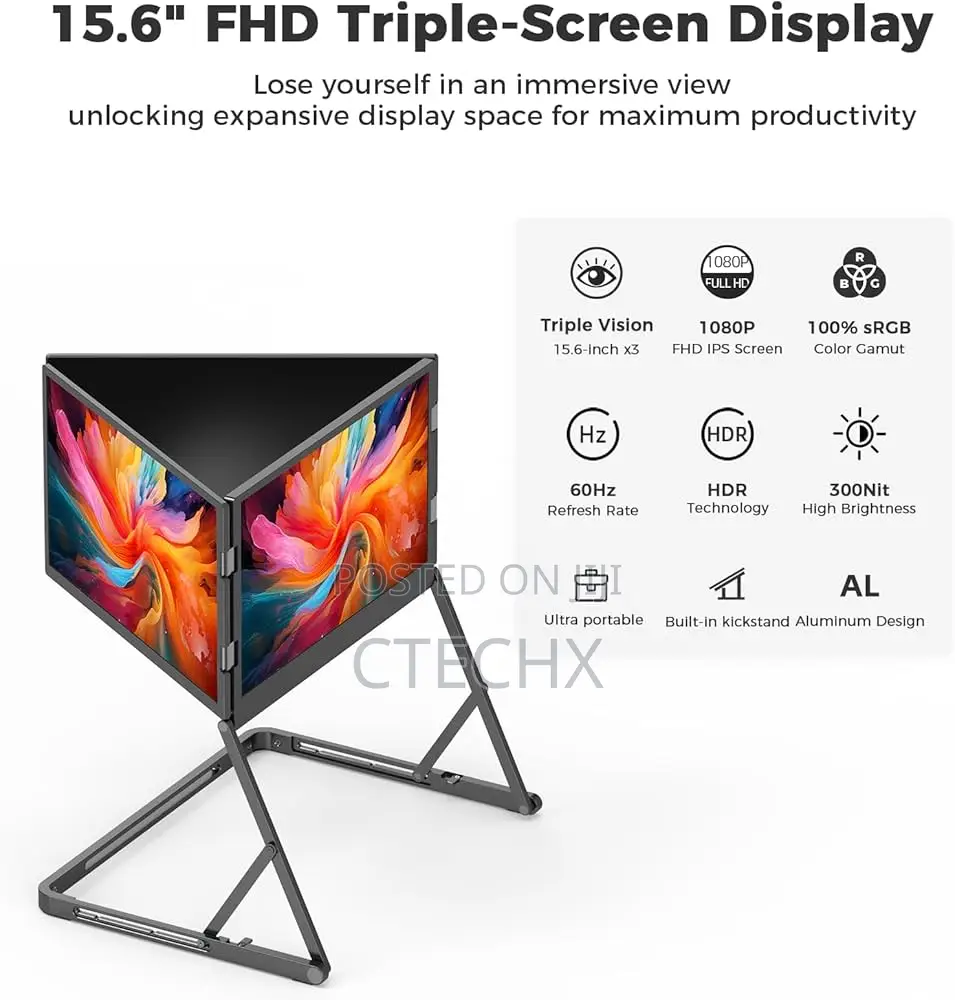 Quad Laptop Screen Extender FHD 1080p Triple Portable Monitor