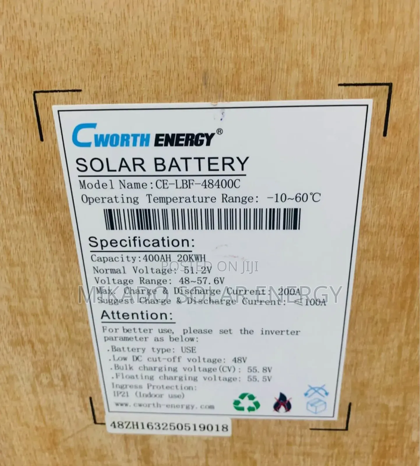20kwh Cworth Lithium Battery (Lifepo4)–Reliable Power Storage Solution