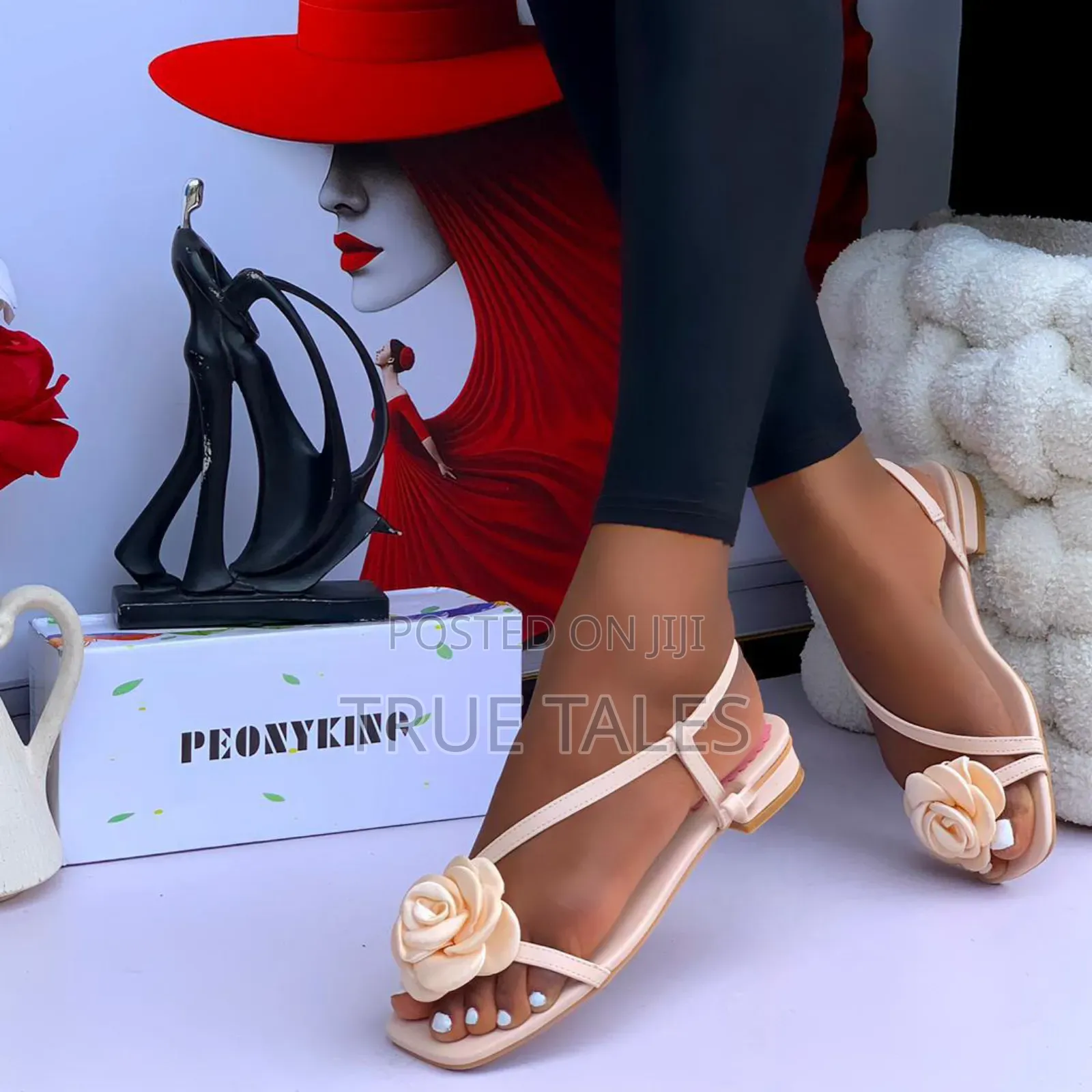 Women's Flat Sandals With Peony Flower On The Top.#Chom. Sizes 37-43