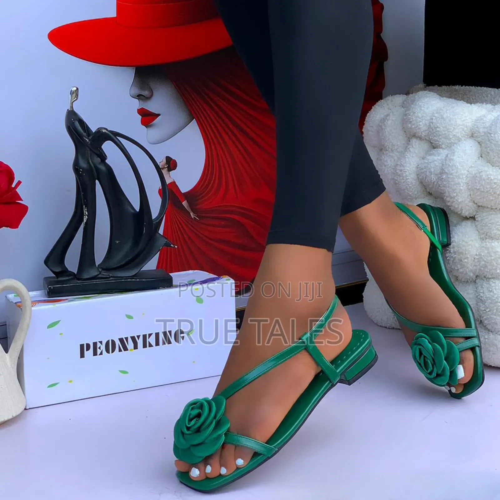 Women's Flat Sandals With Peony Flower On The Top.#Chom. Sizes 37-43