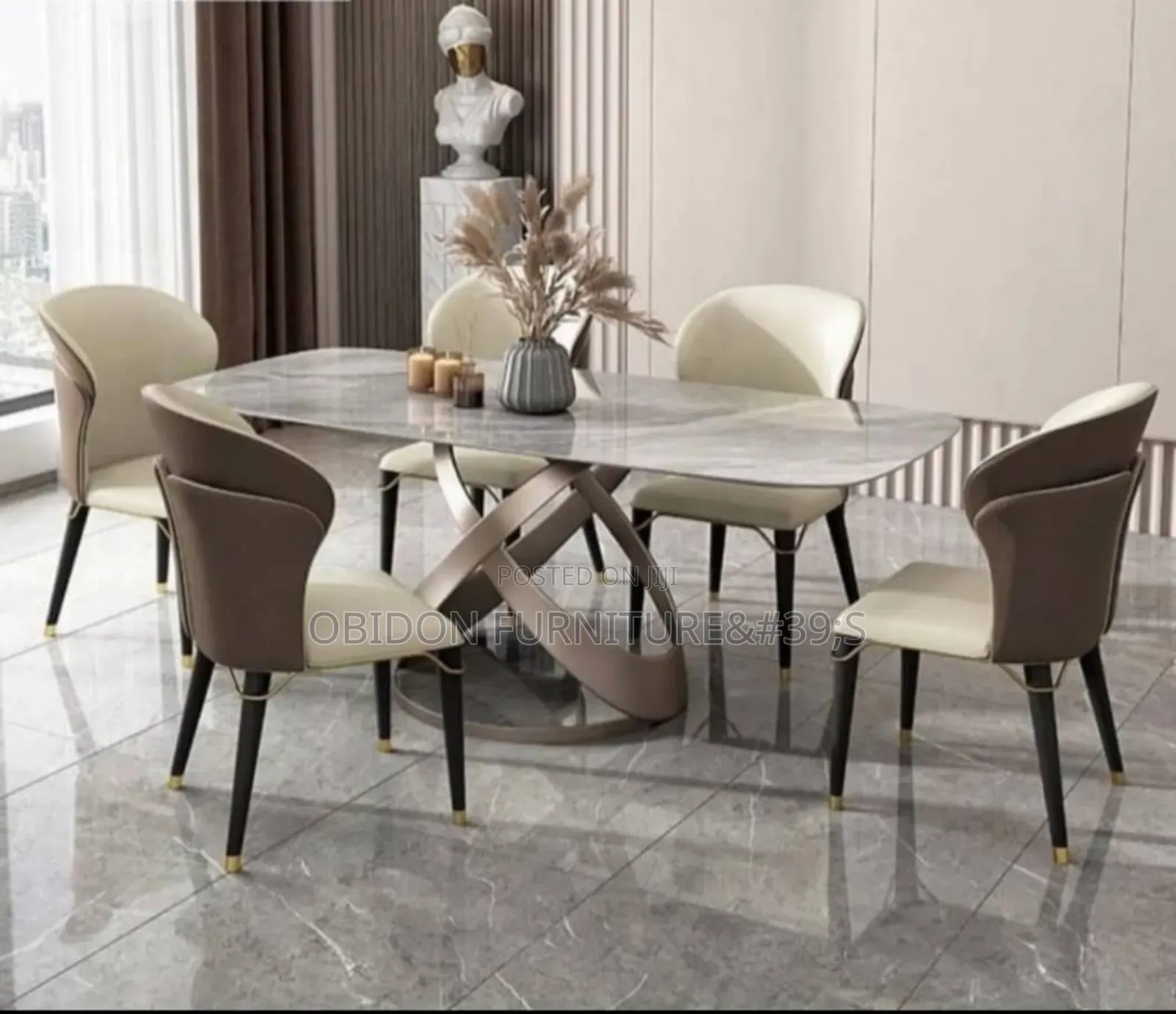 Portable Marble Top Dining Table With 6 Chairs