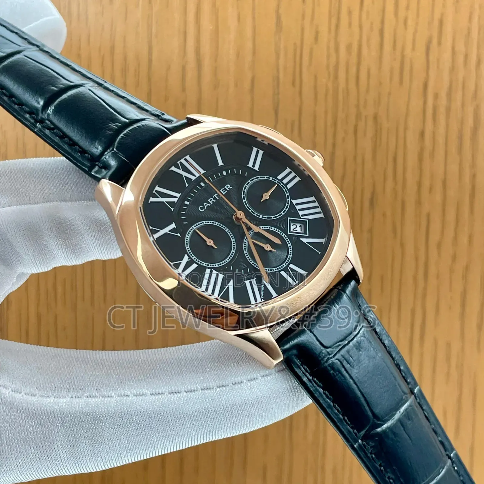 Cartier Genuine Leather Strap For Men's Chronograph Watch