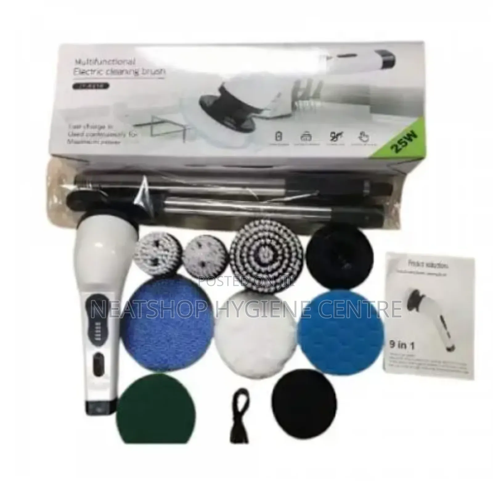 Rechargeable Toilet, Bathroom, Kitchen Floor Scrubber (9 Brush Heads)