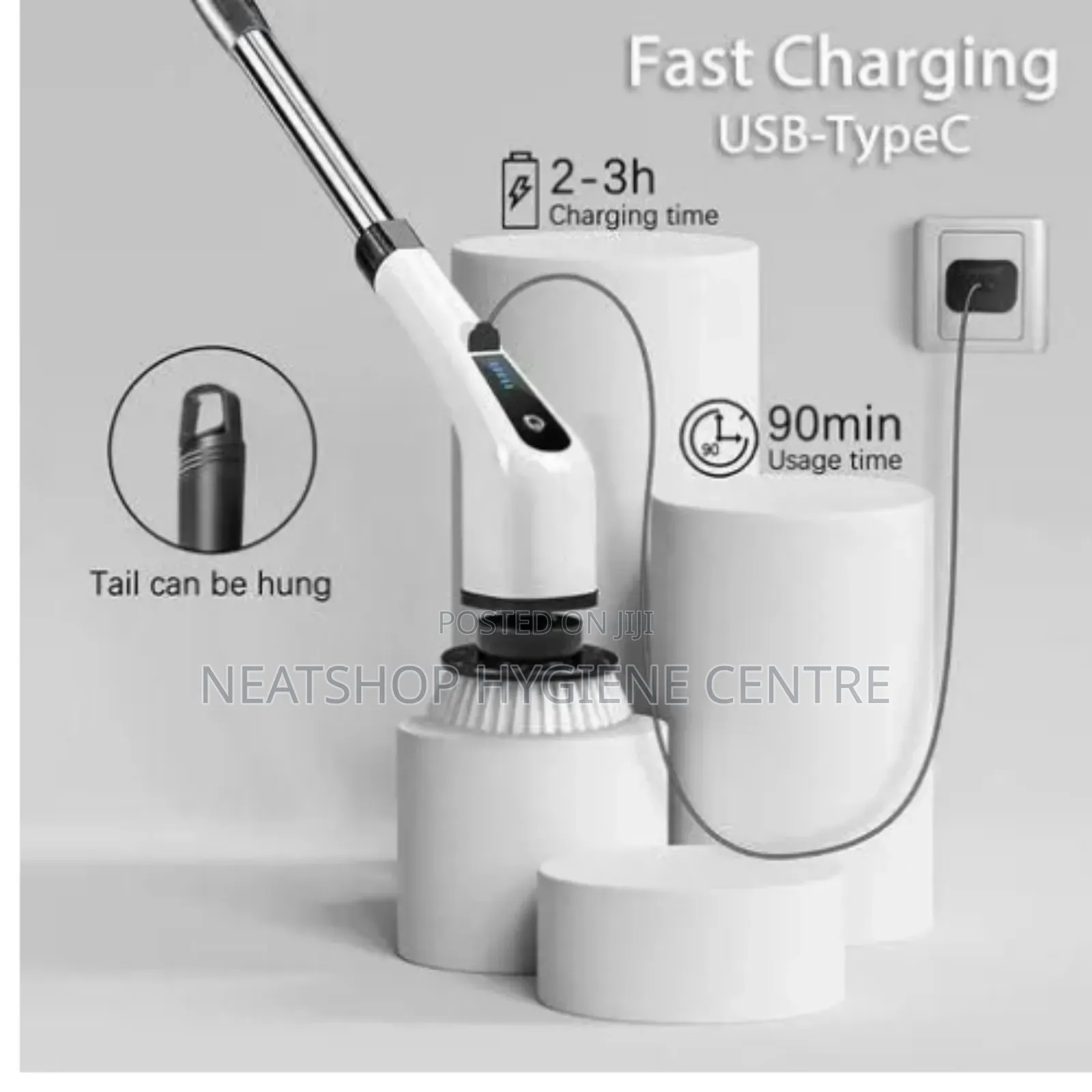 Rechargeable Toilet, Bathroom, Kitchen Floor Scrubber (9 Brush Heads)