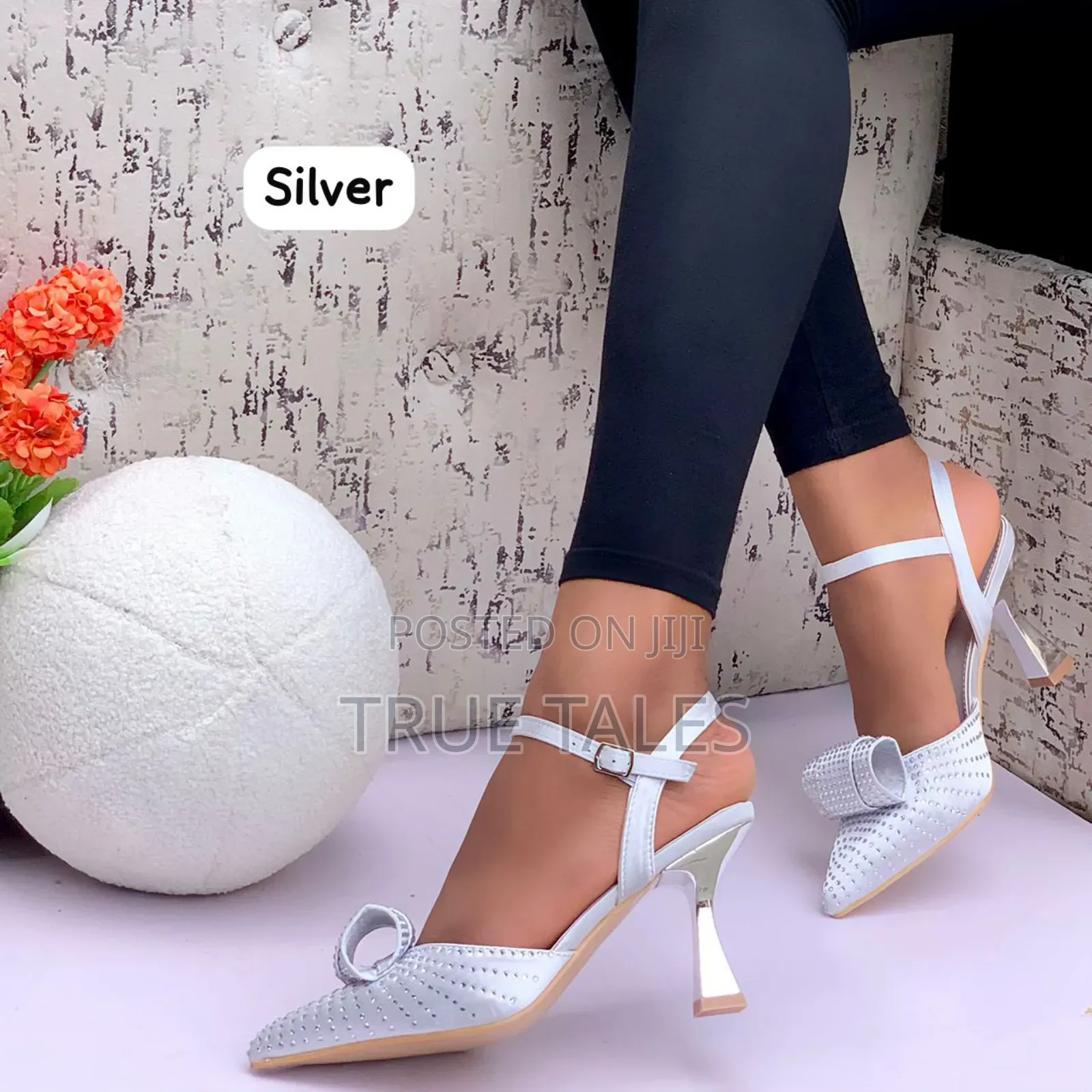 Rhinestone Spool Heelsandal With Bow. #Buk. Sizes 37-42