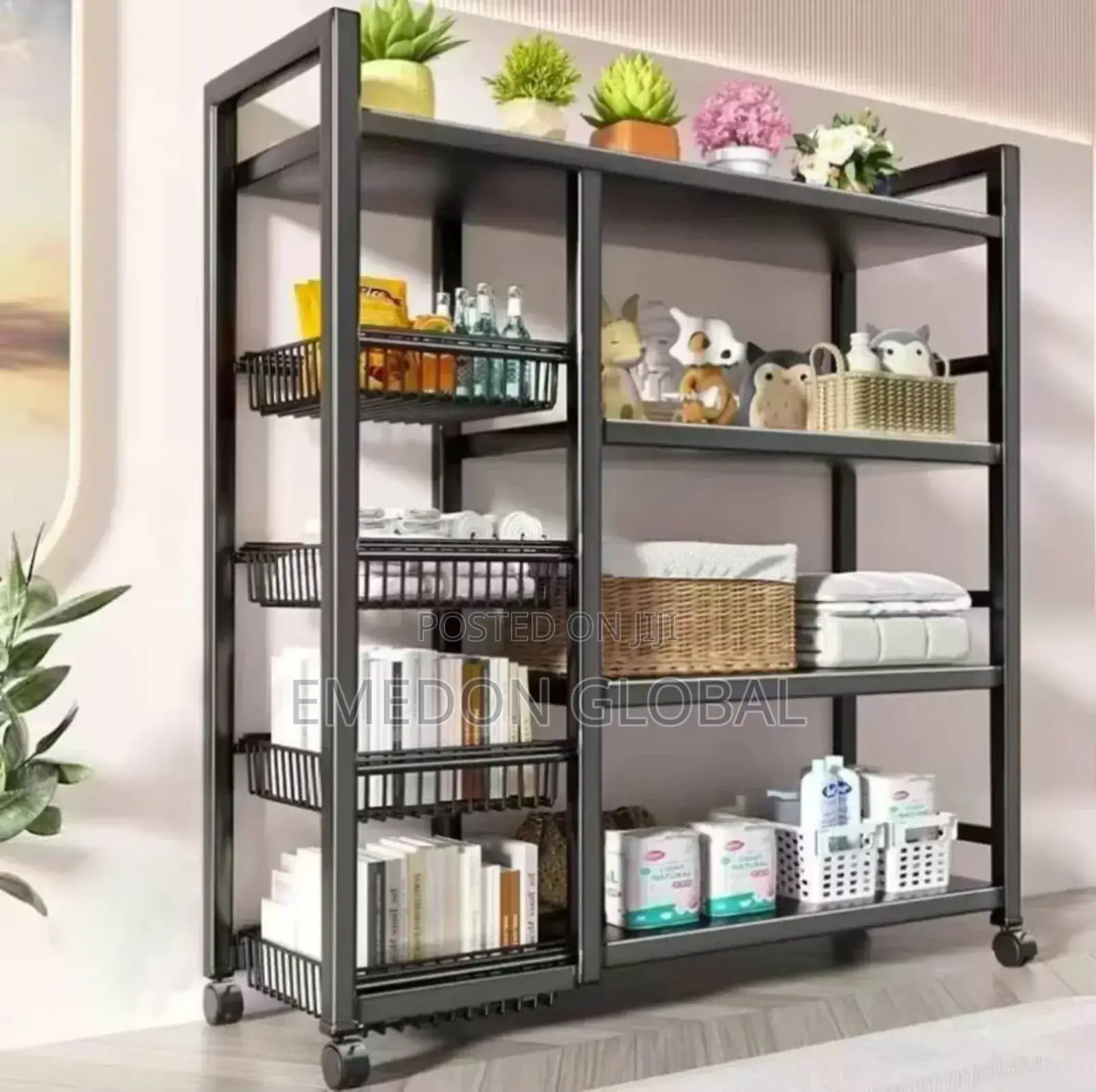 Strong 4 Layers Shelf With Basket - Storage Organizer Rack