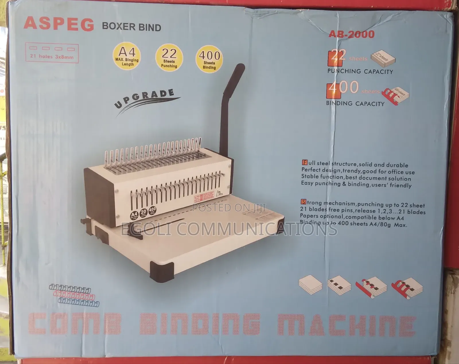Aspeg Boxer Bind Comb Binding Machine Ab-2000