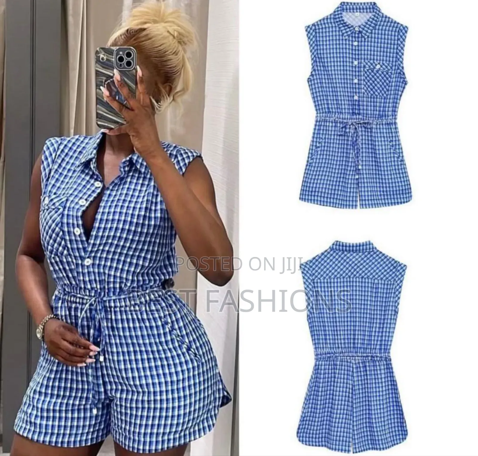 Blue Checkers Playsuit