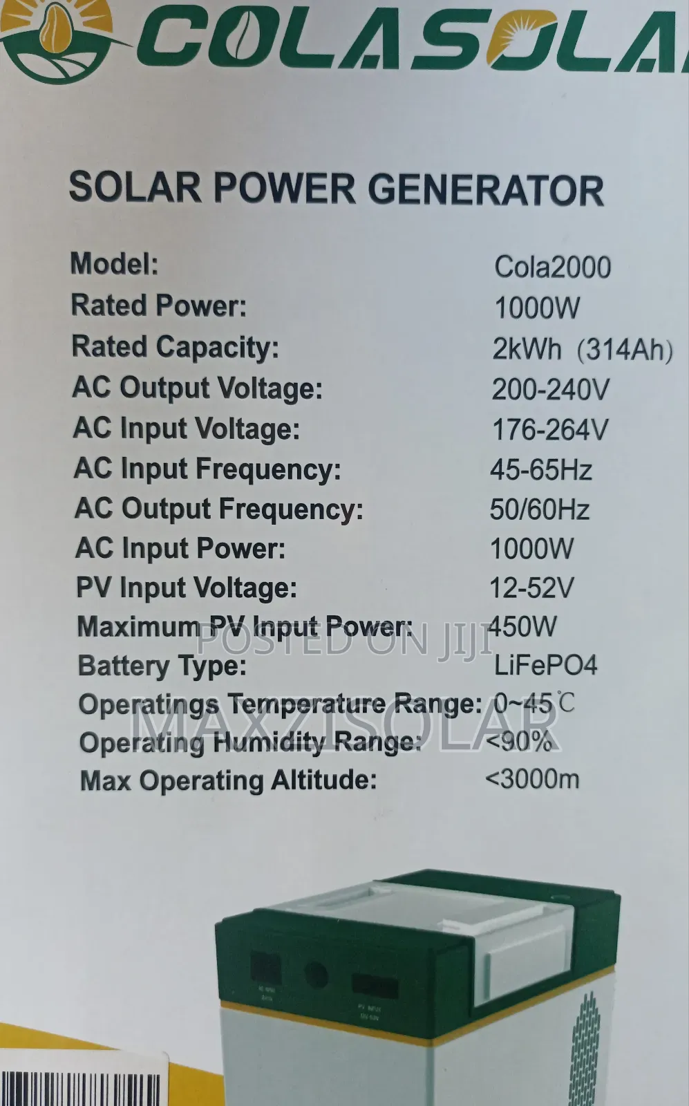 2kwh Colasolar Generator