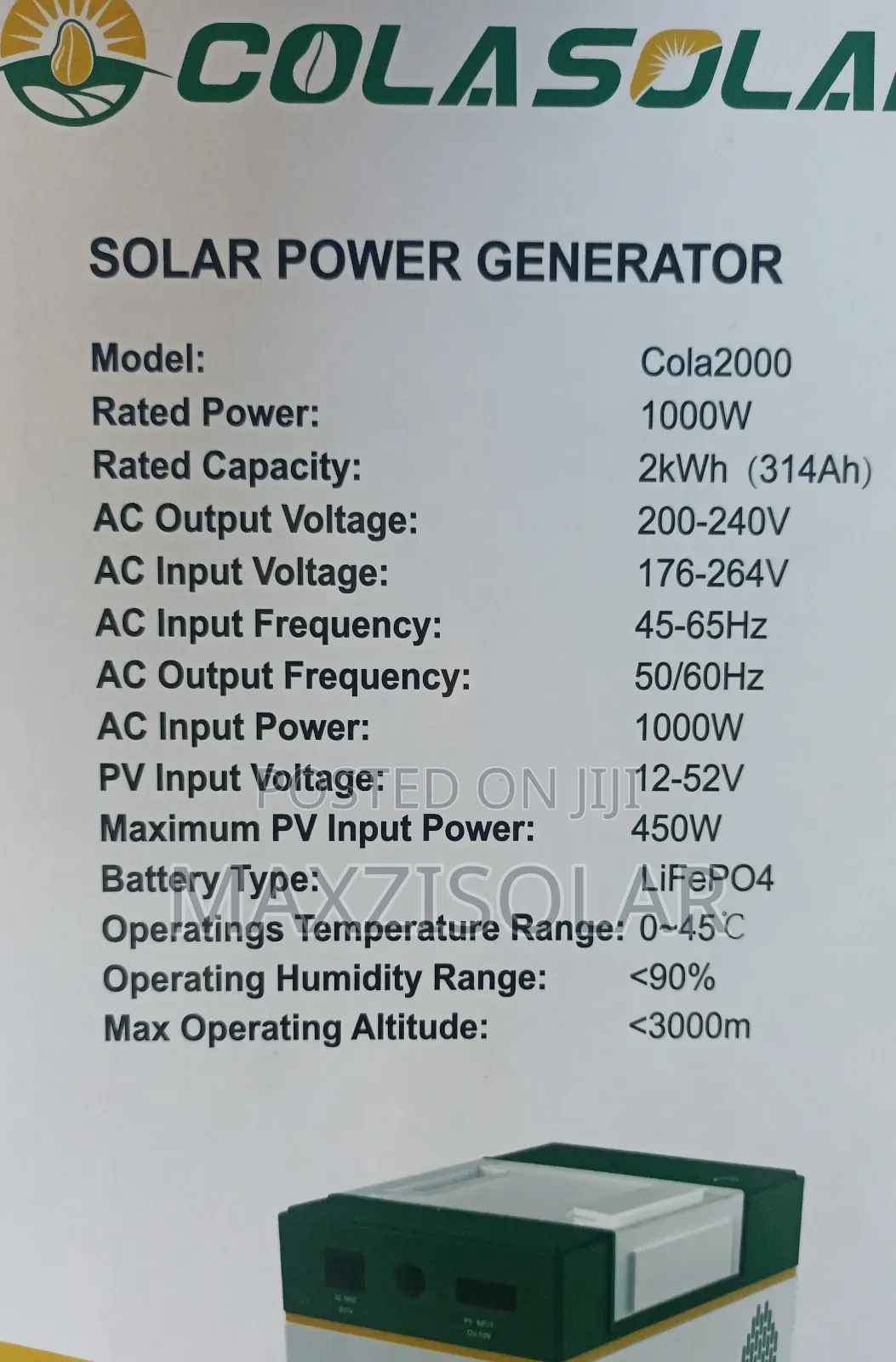 2kwh Colasolar Generator