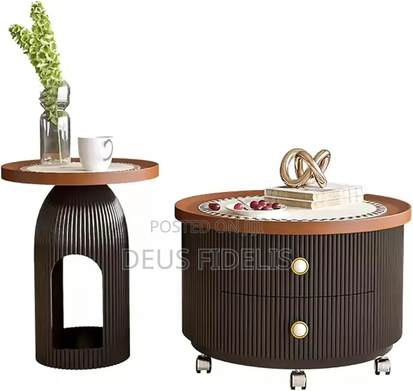 Round Coffee Table With Wheels.Set of 1 Side Table