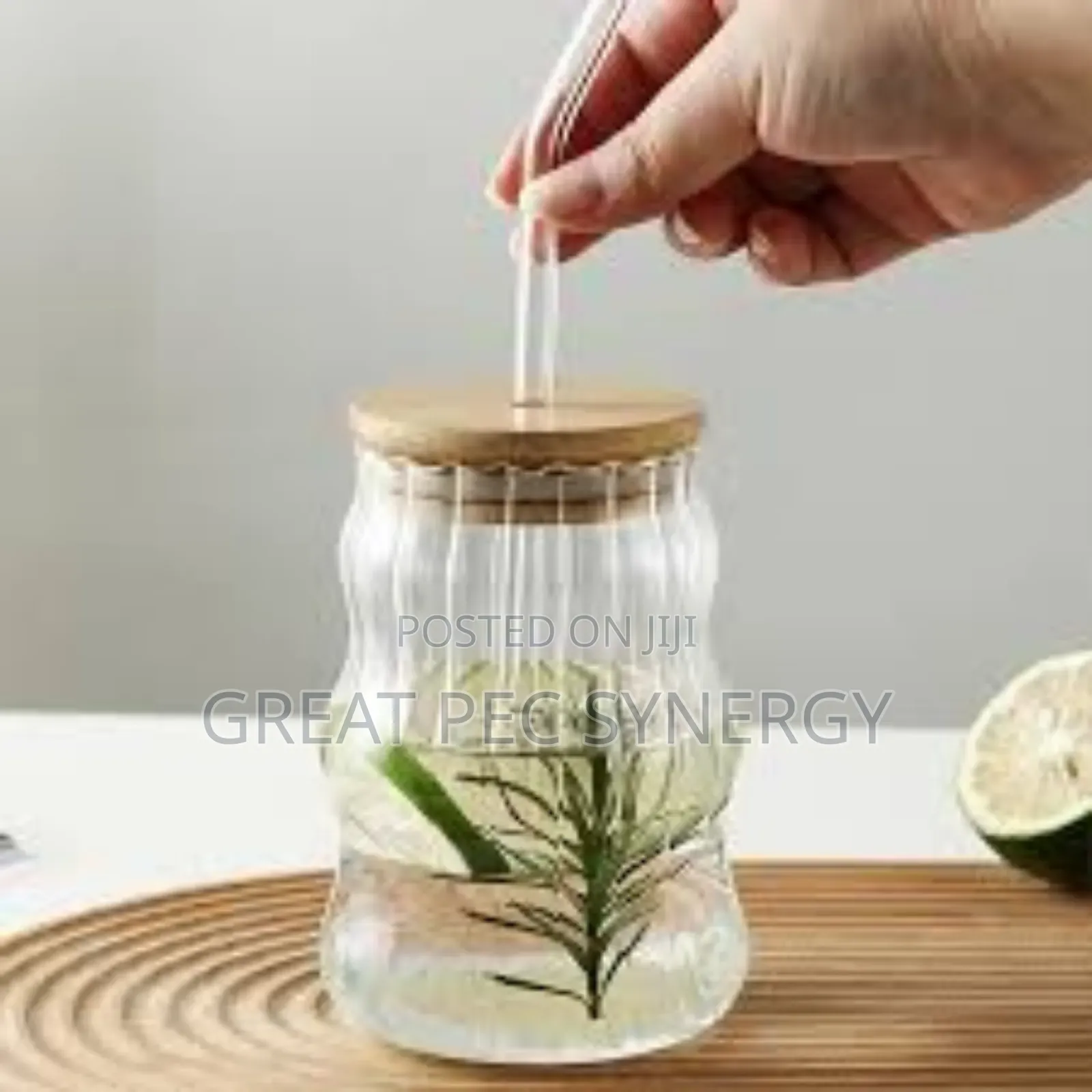 Glass Cup And Straw With Bamboo Cover