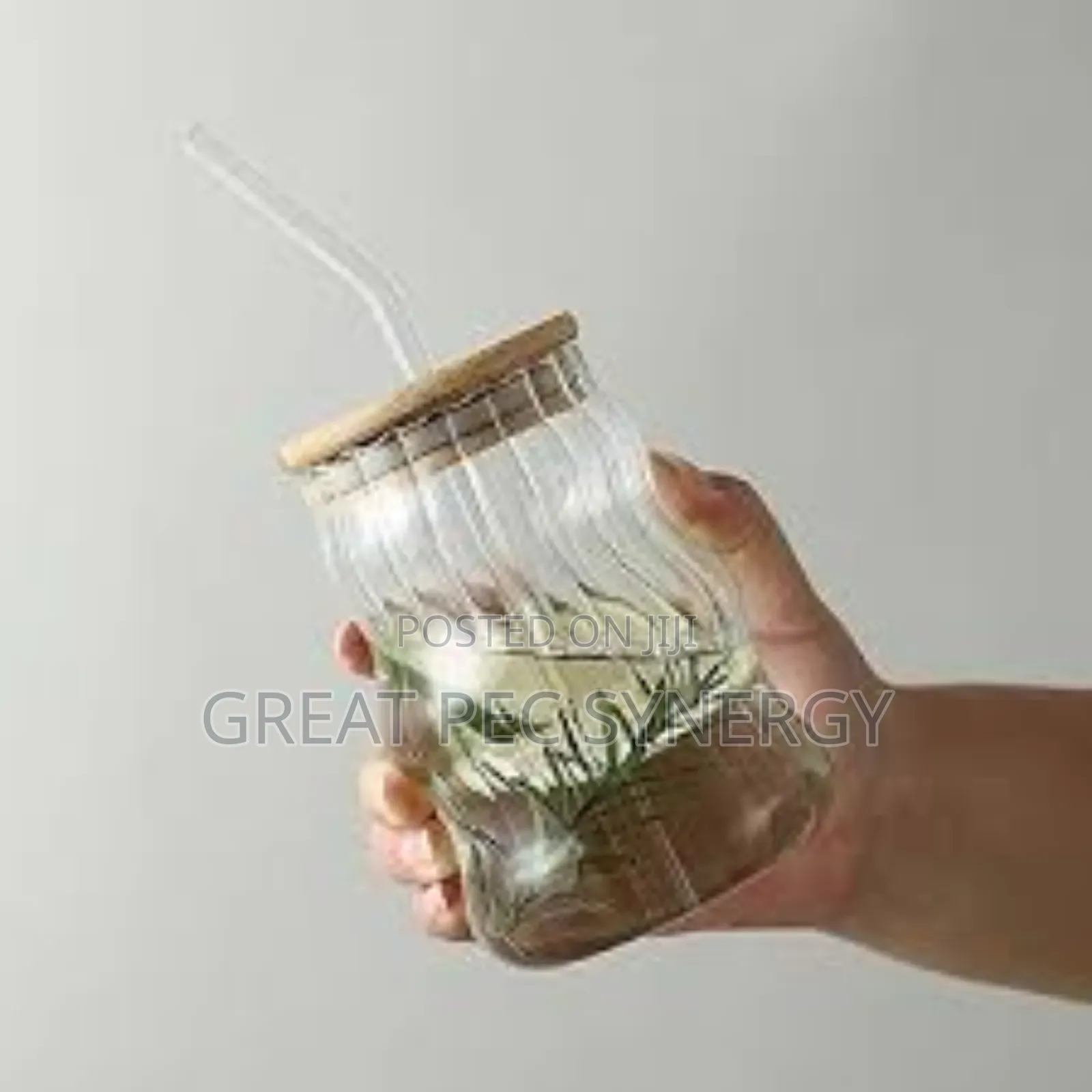 Glass Cup And Straw With Bamboo Cover