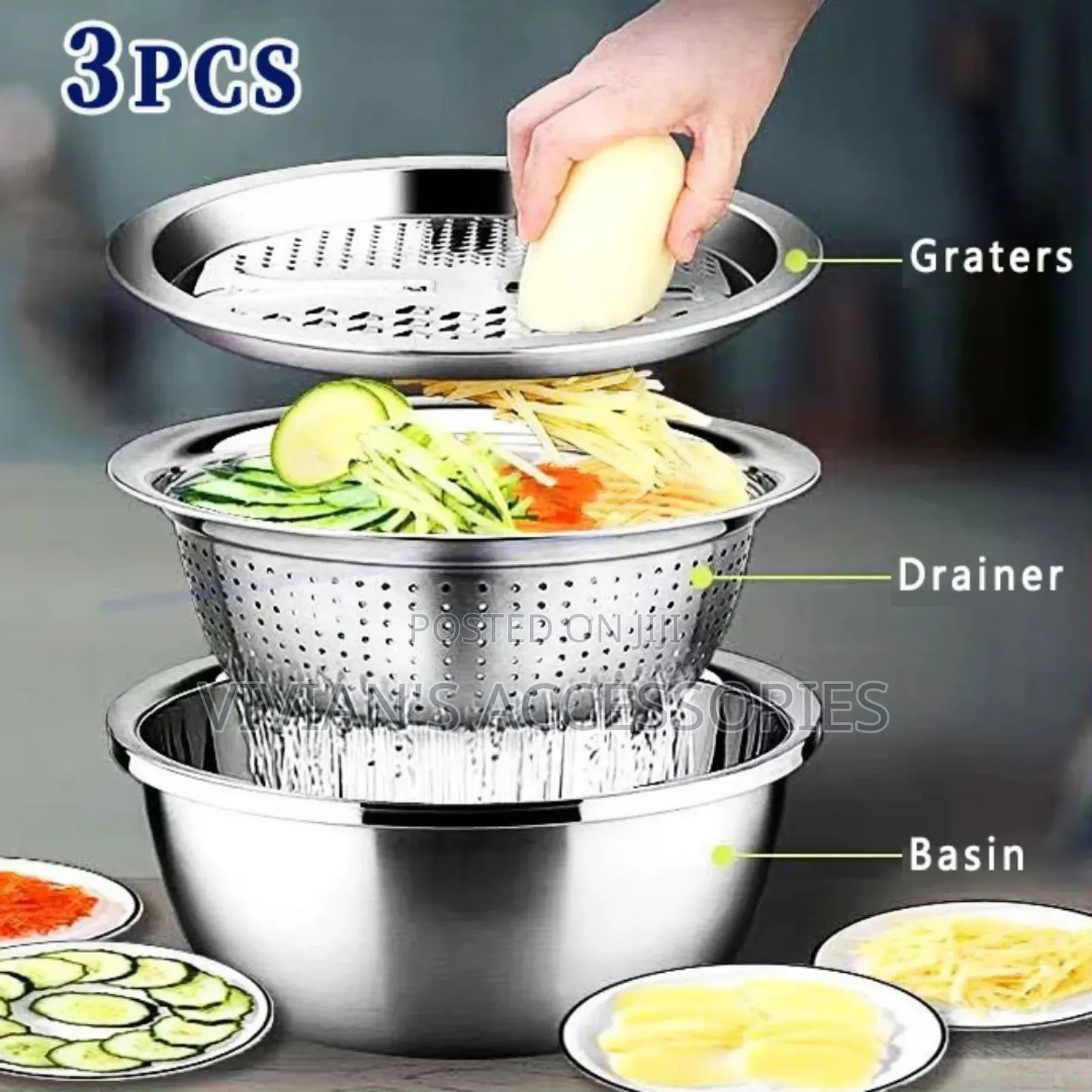 3 in 1 Basin(Washing Bowl,Drainer,Salad Grater)