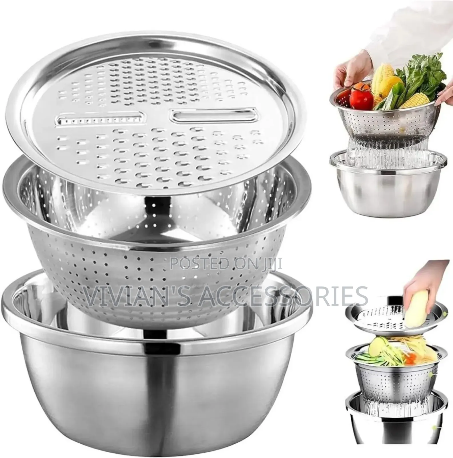 3 in 1 Basin(Washing Bowl,Drainer,Salad Grater)