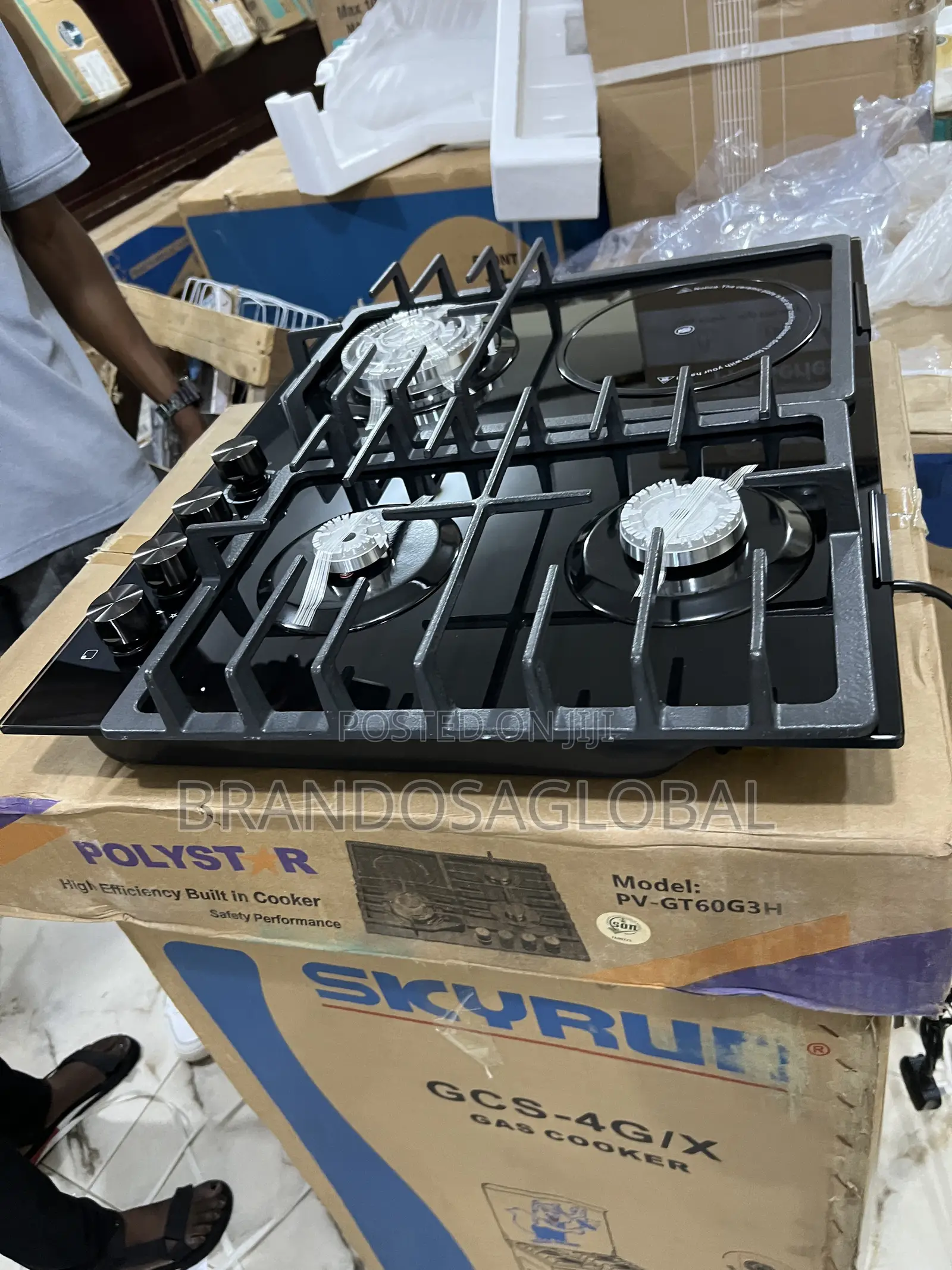 Polystar 3 Burner and 1 Hot Plate Glass Table Gas Hob | Pv-Gt60g3h