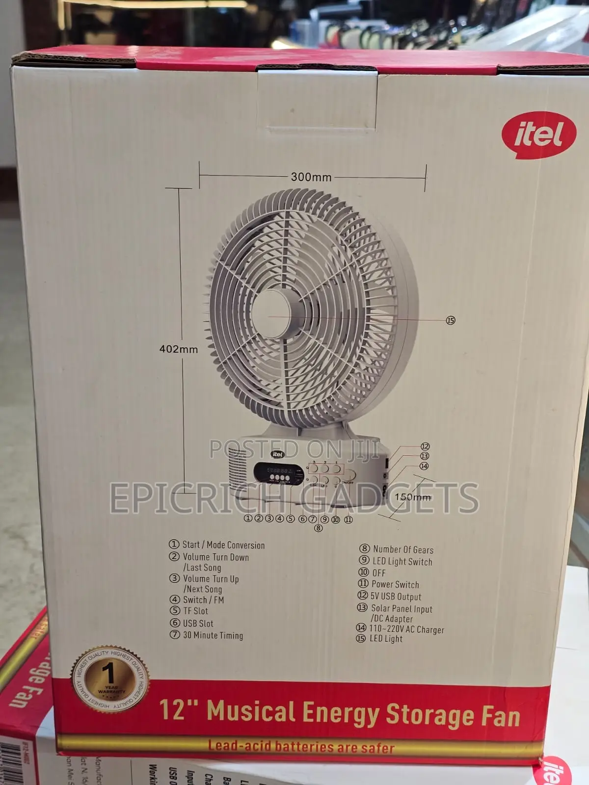 Itel Lonter Rechargeable Solar Fan With Panel Bluetooth Speaker