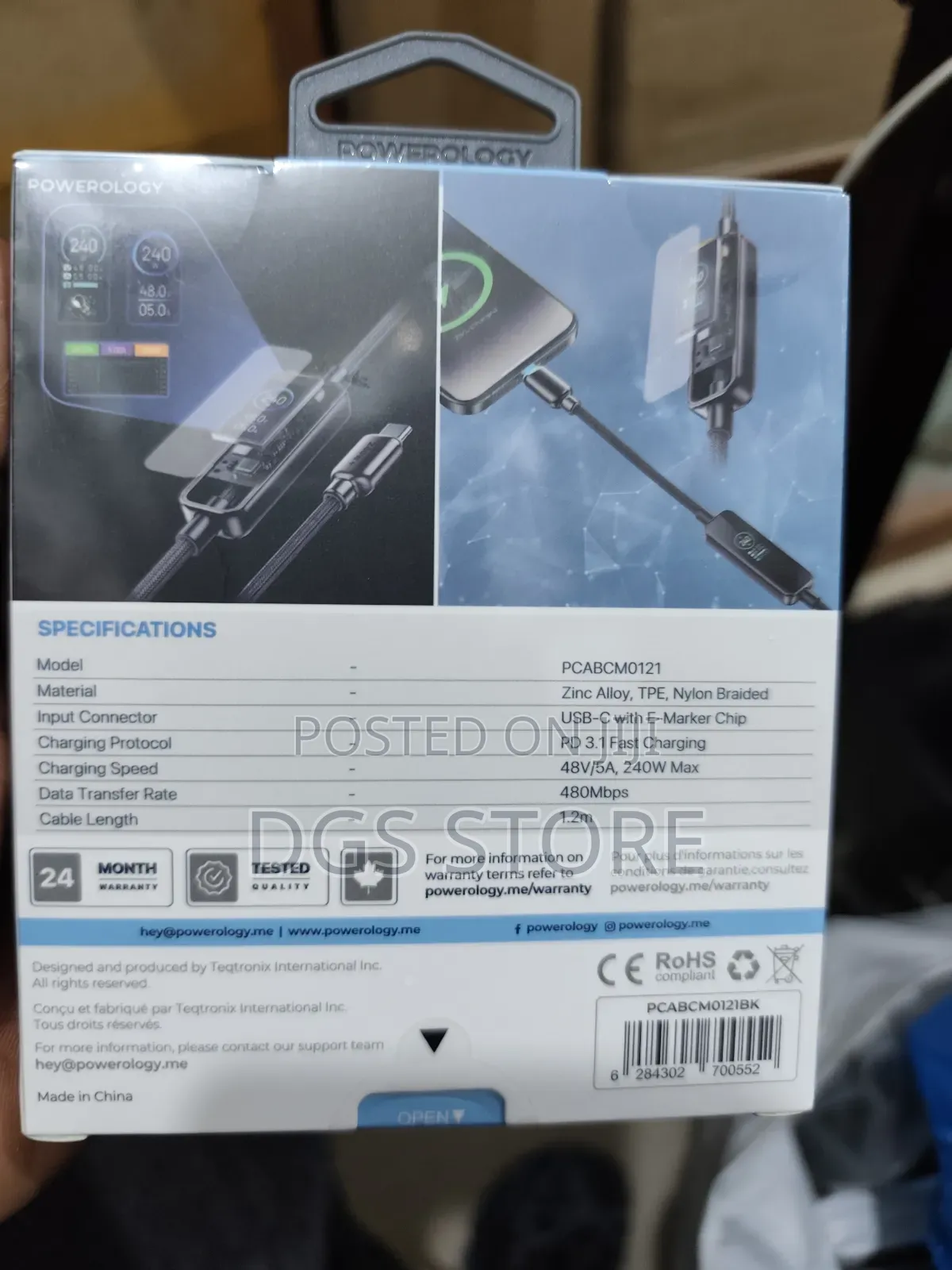 Powerology TFT Charge Link 240w Usb C Cable