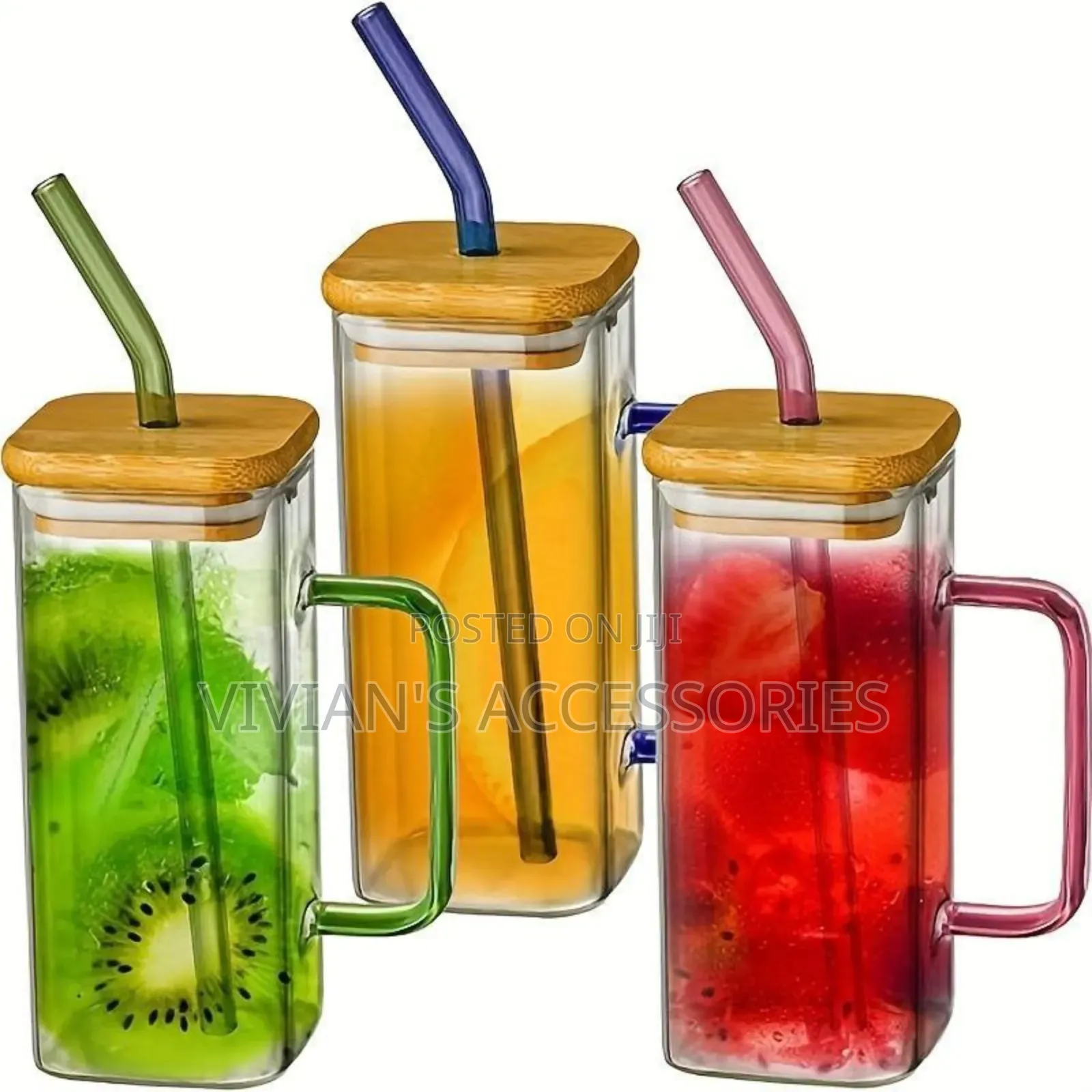 Cute Glass Cup With Bamboo Lid Straw