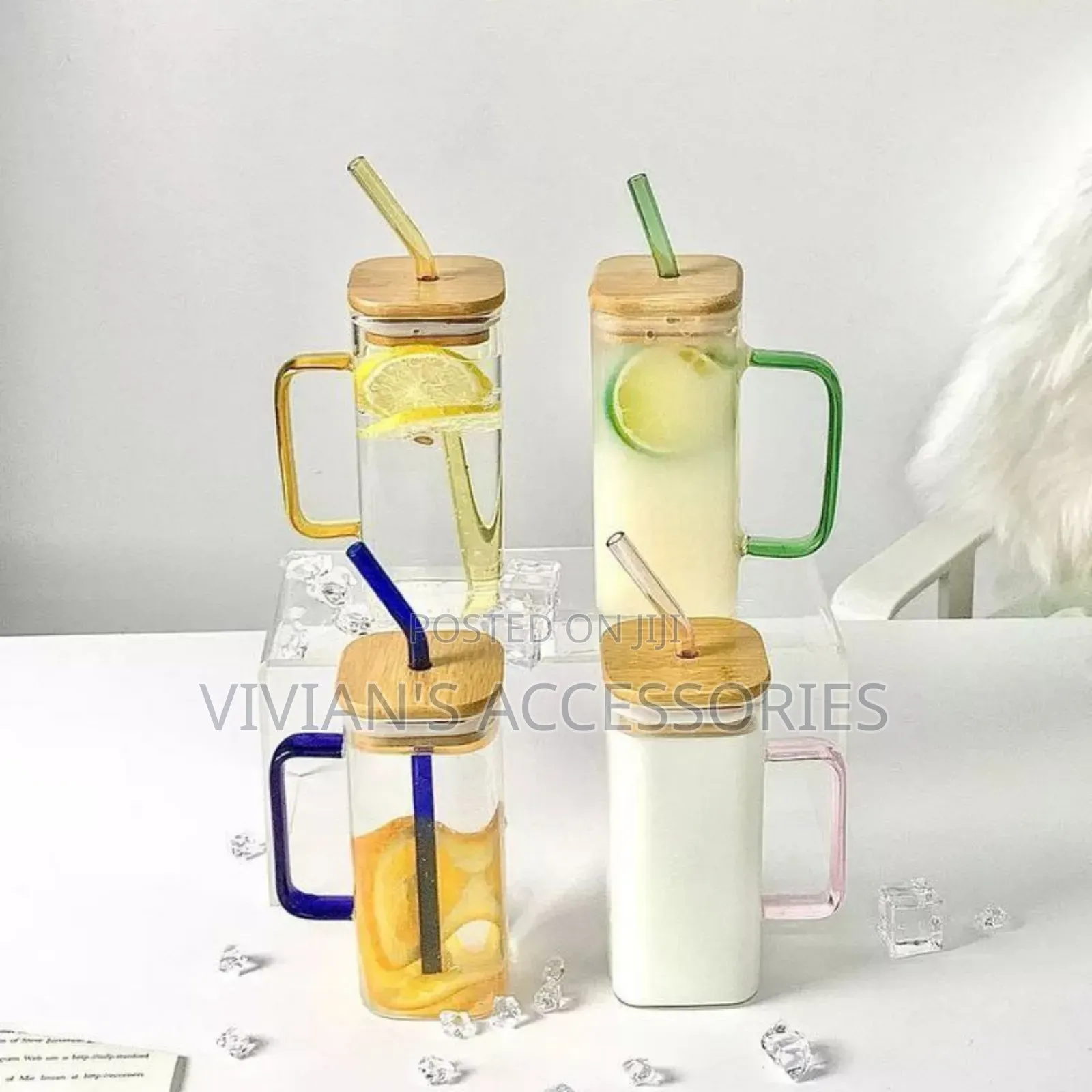 Cute Glass Cup With Bamboo Lid Straw
