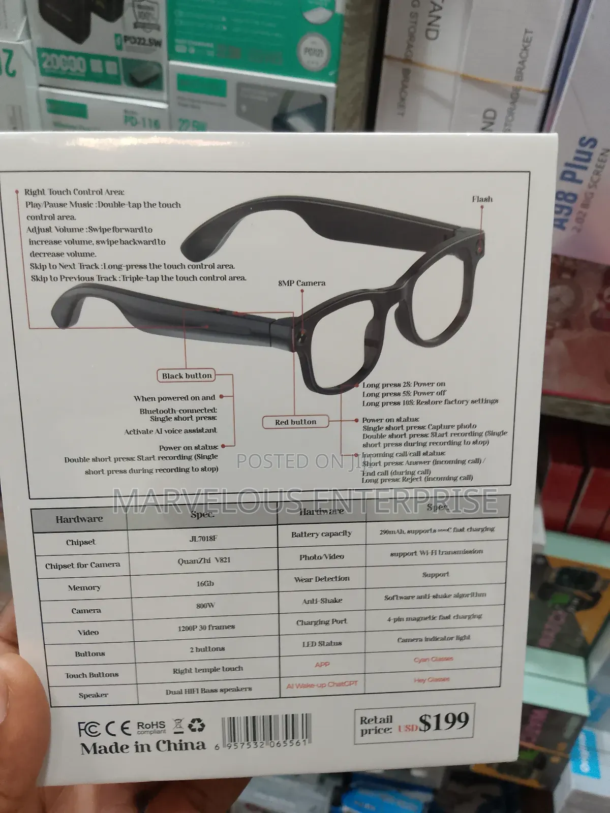 A1 Meta Smart Glass Camera 8 Megapixel Video