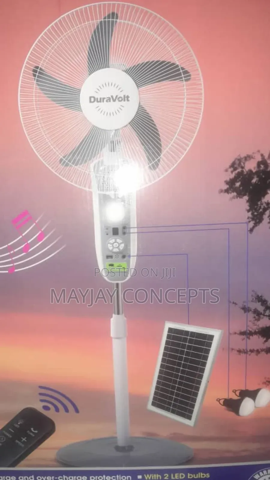 Duravolt 4-in-1 Solar Rechargeable Fan-Panel,Mp3,Bulbs,Bigger Battery
