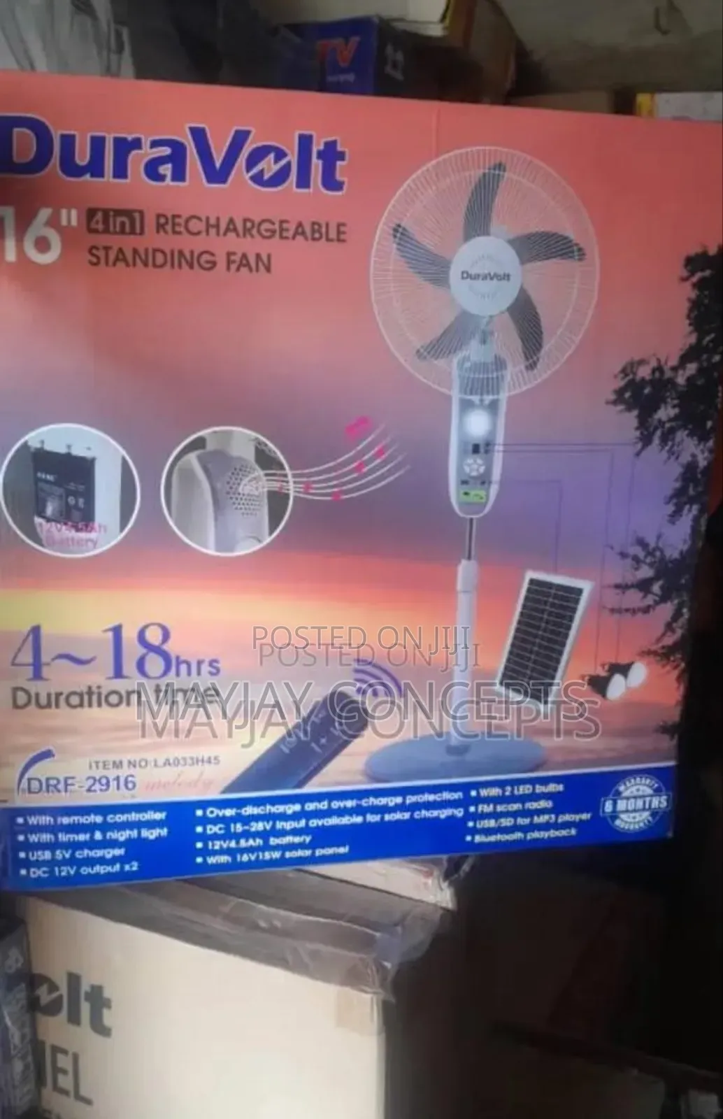 Duravolt 4-in-1 Solar Rechargeable Fan-Panel,Mp3,Bulbs,Bigger Battery