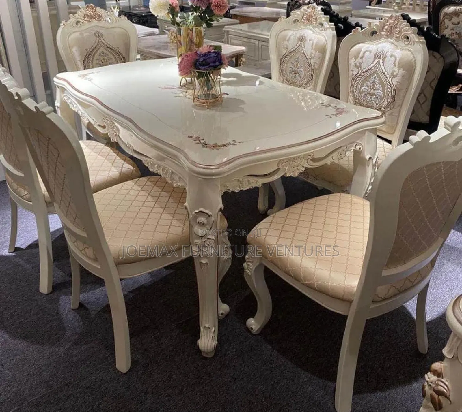 Turkey Marble Dining Table By6 With Fabric Chairs.