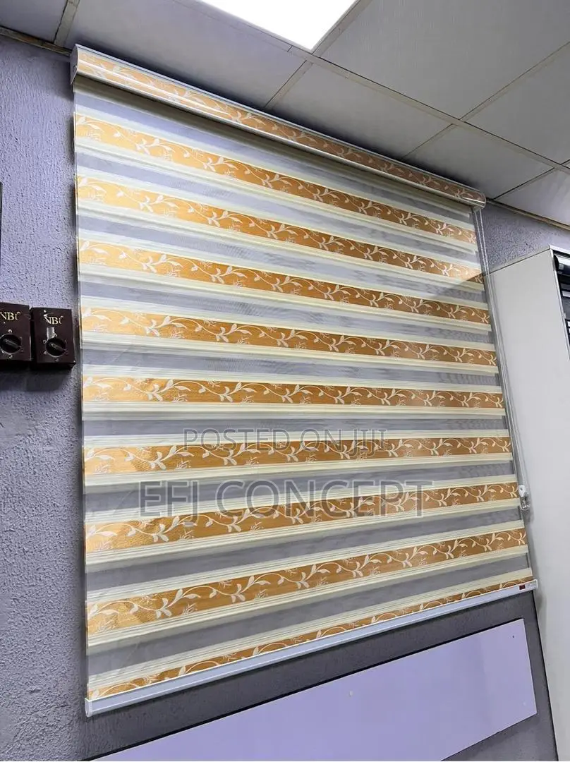 Golden White Floral Design for Day and Night Window Blind