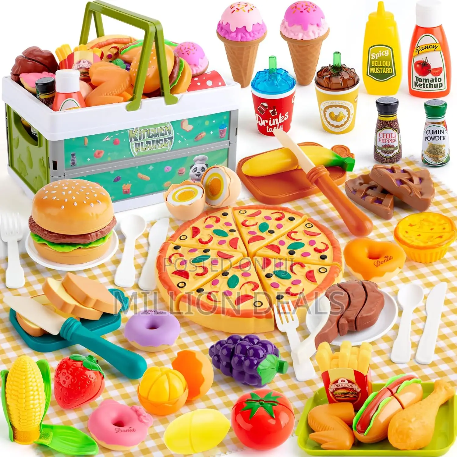 Fake Food Folding Storage Basket Kids Toy Set Ages 3+