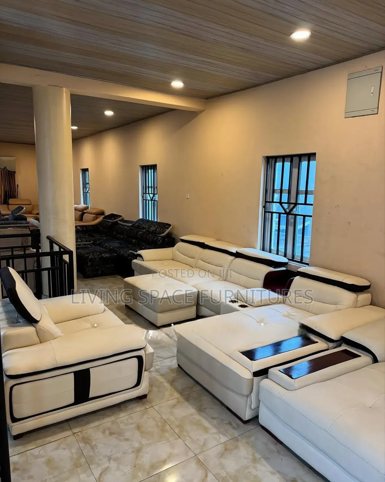 Luxury L Shape Sofa Leather Chairs by 7seaters With Center Table