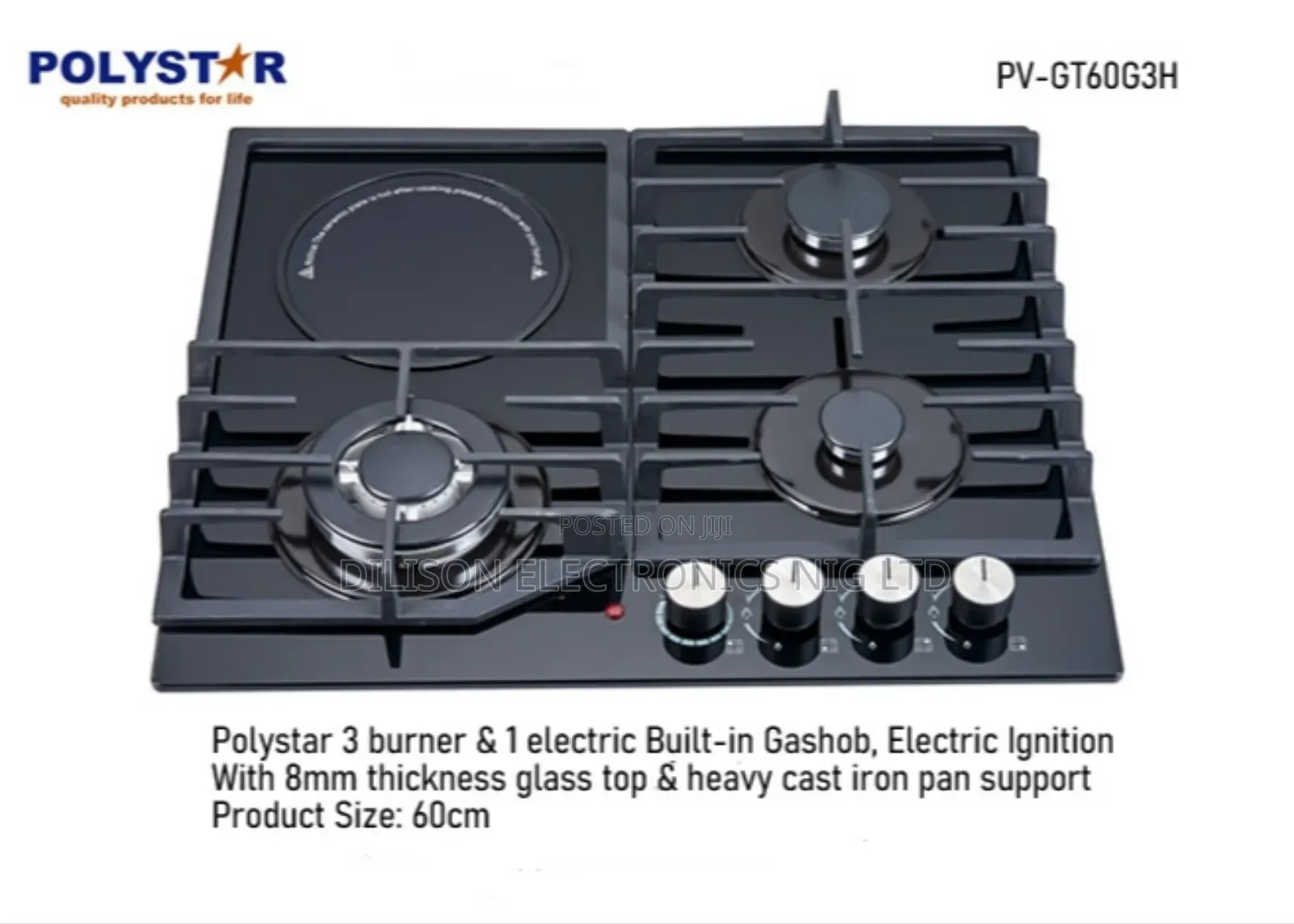 Polystar 3 in 1 Gas Cooker, Built in Gashob