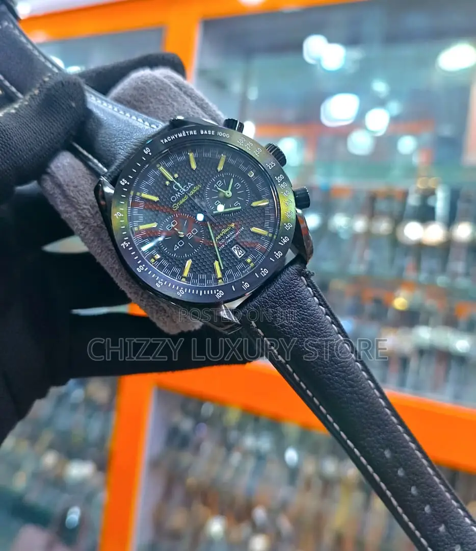Omega Quality Luxury Men Genuine Leather Wristwatch