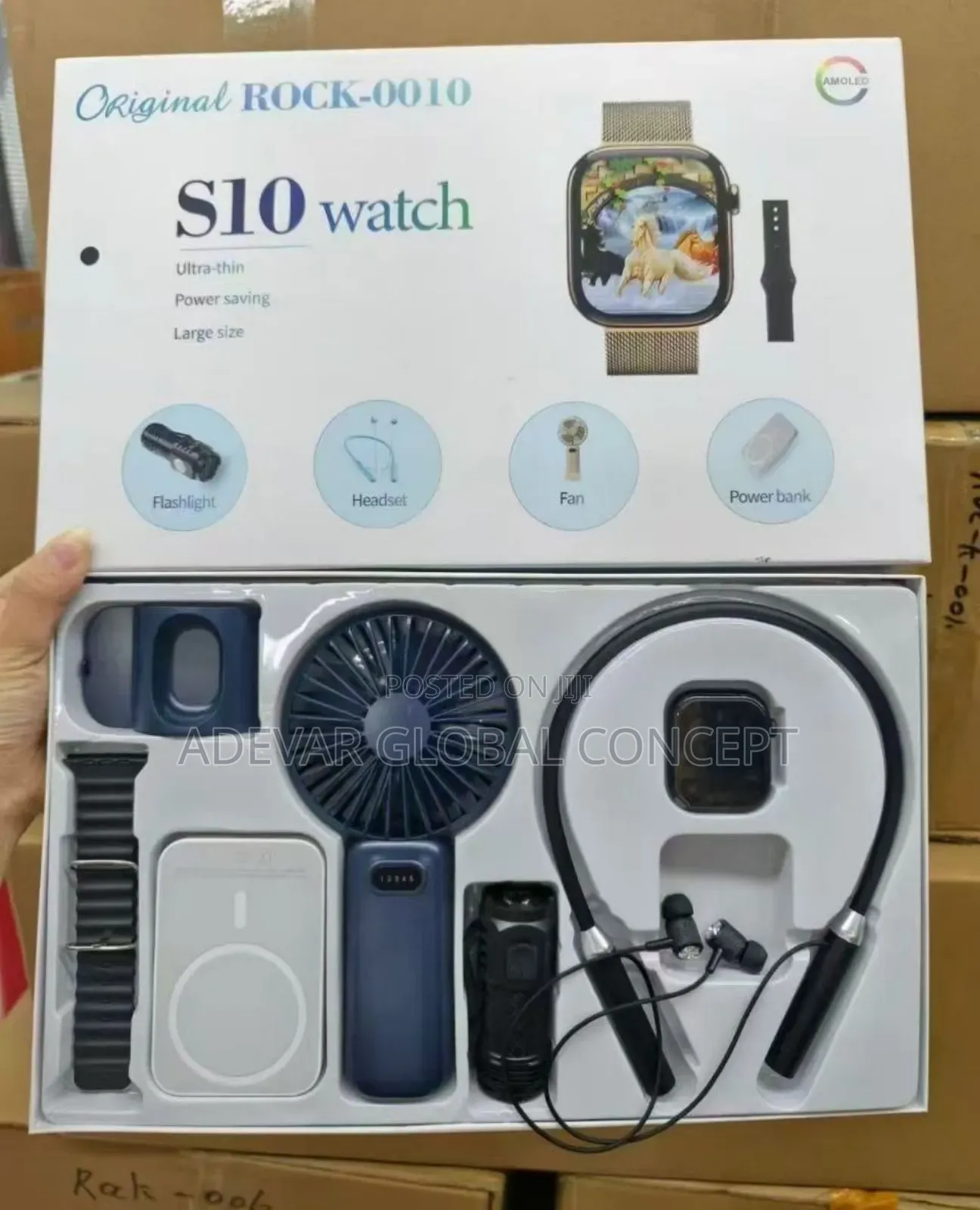 Okpu Rock 0100 Smart Watch Set
With Flash Light, Headset 
Fan, Charger