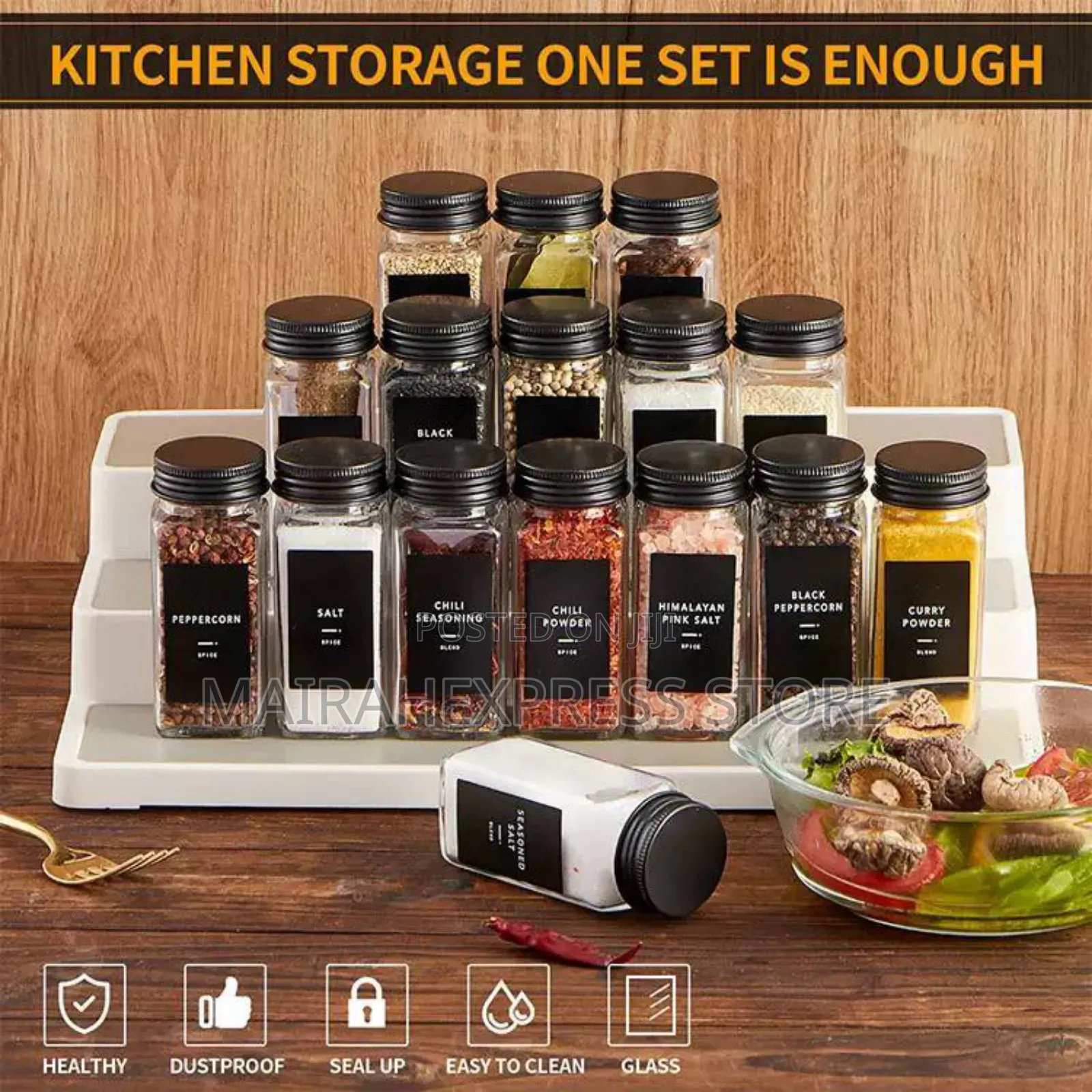 12pcs Spice Container With Black Lid Comes With Label Pen (T2mm7)