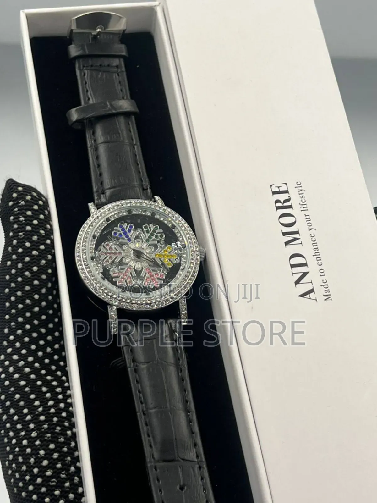 Ladies Spining Iced Dial Quality Leather Watch