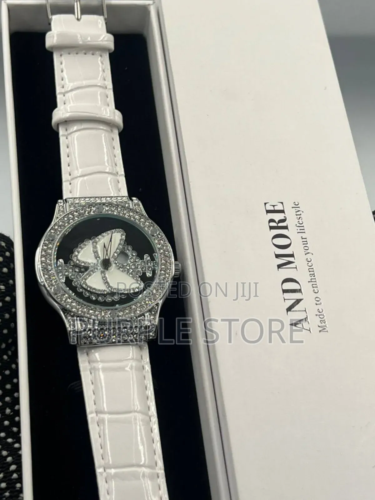Ladies Spining Iced Dial Quality Leather Watch