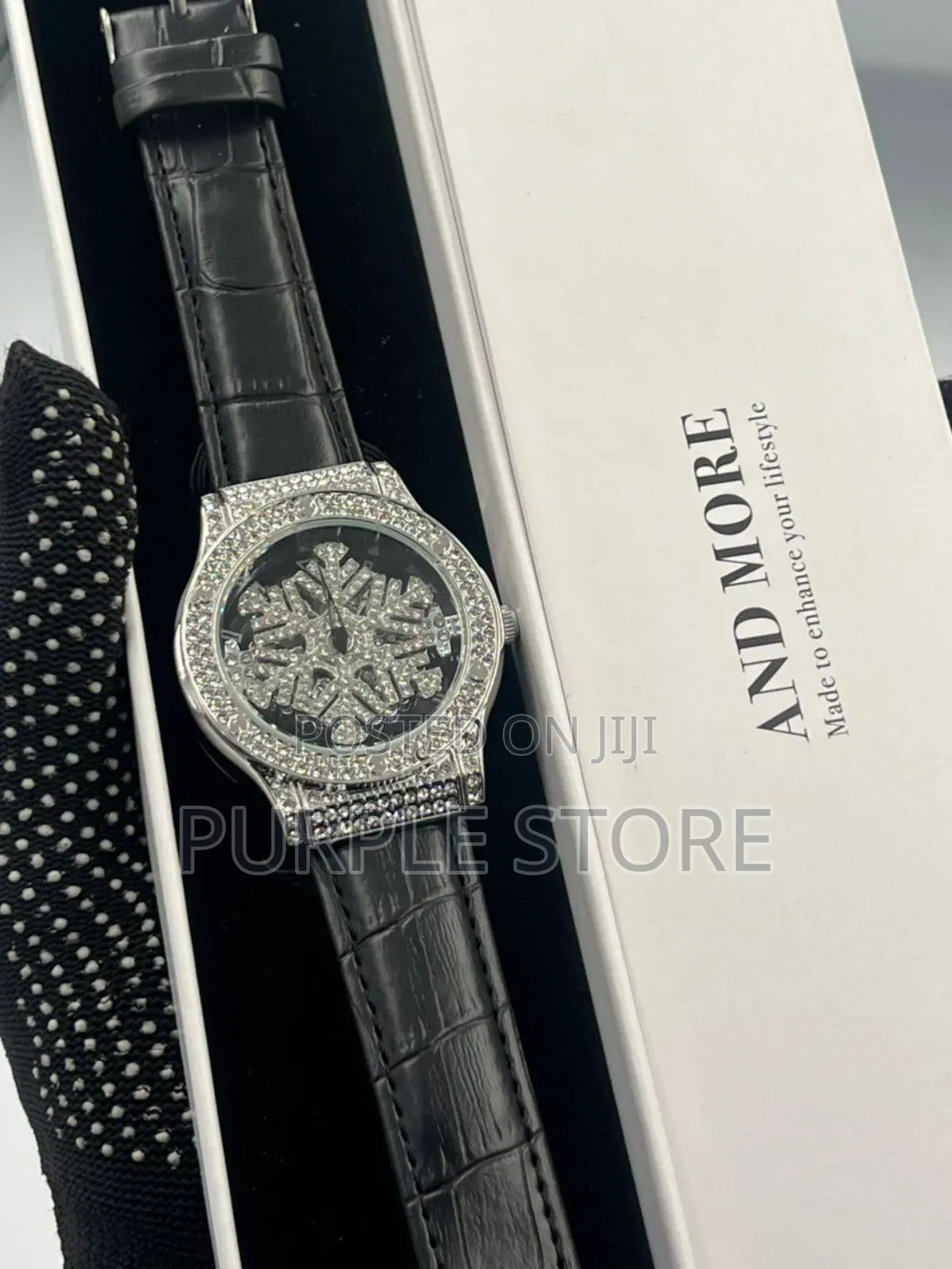 Ladies Spining Iced Dial Quality Leather Watch