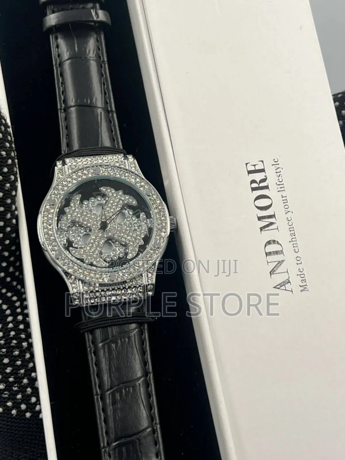 Ladies Spining Iced Dial Quality Leather Watch