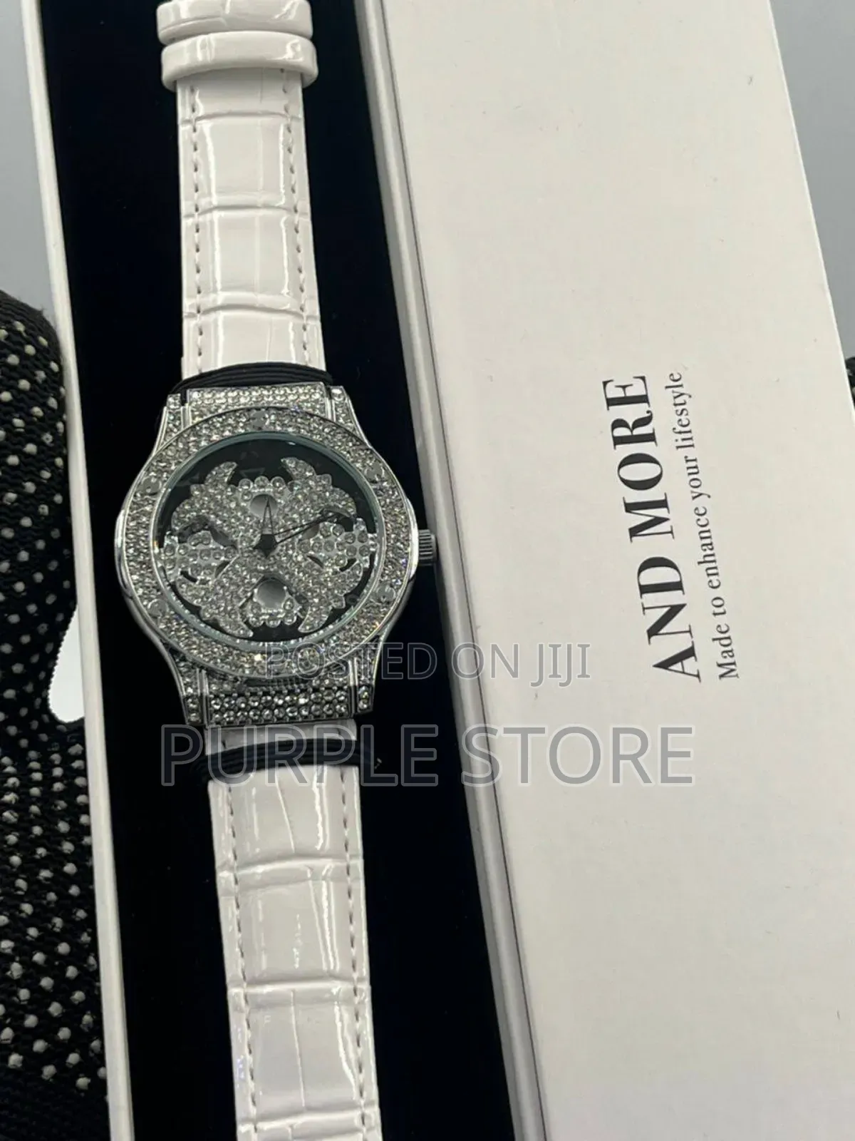 Ladies Spining Iced Dial Quality Leather Watch