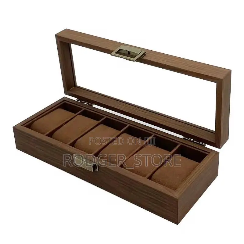 Walnut Wooden 6 Slots Wrist Watch Case